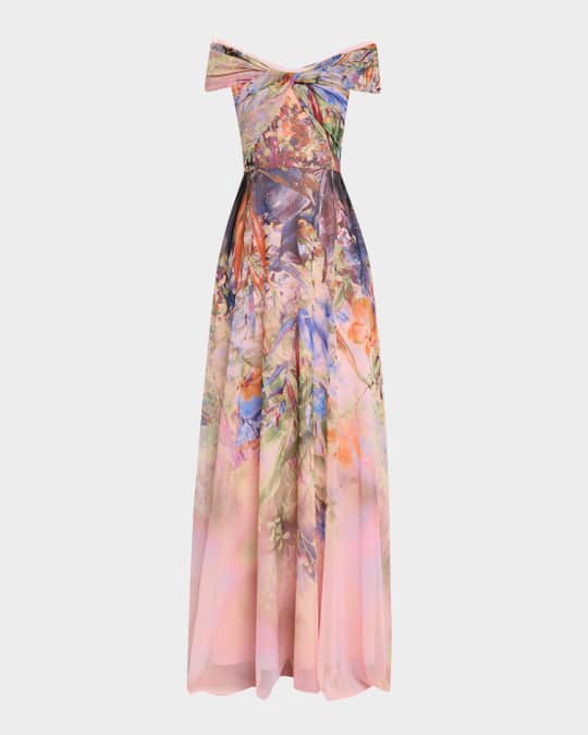Floral-Print Twist Gown