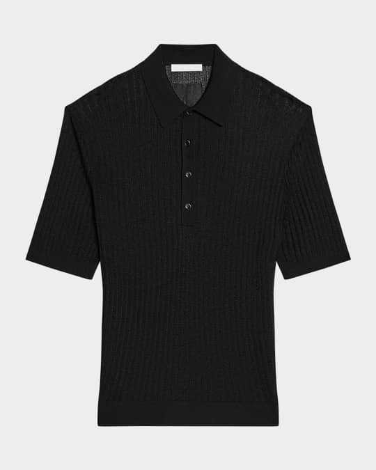Men's Pointelle Rib Knit Polo Shirt