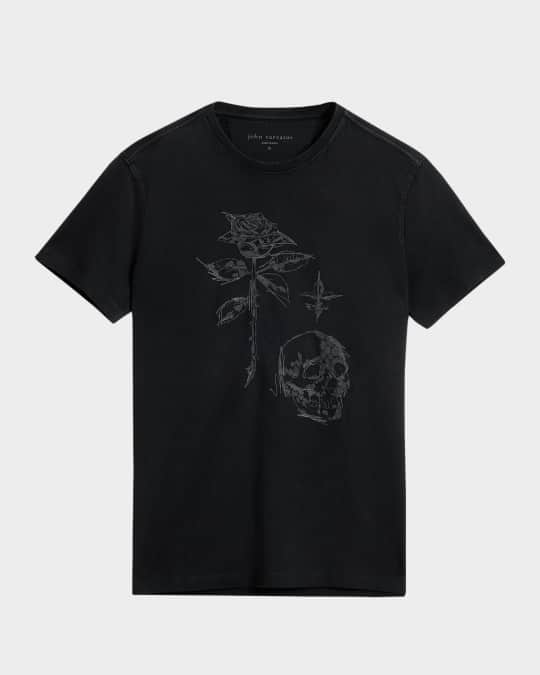 John Varvatos Men's Rose Skull Embroidered T-Shirt Neiman Marcus