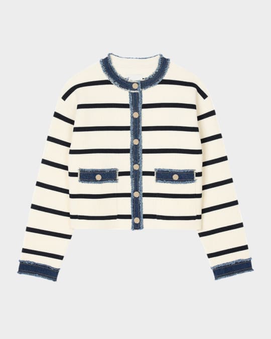 Sandro Letouquet Striped Denim-Trim Cardigan | Neiman Marcus