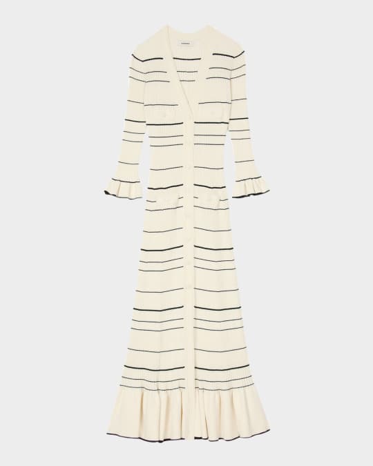 sandro striped knit dress SANDRO CAMILLE STRIPED KNIT MINI DRESS - WHITE & BLACK