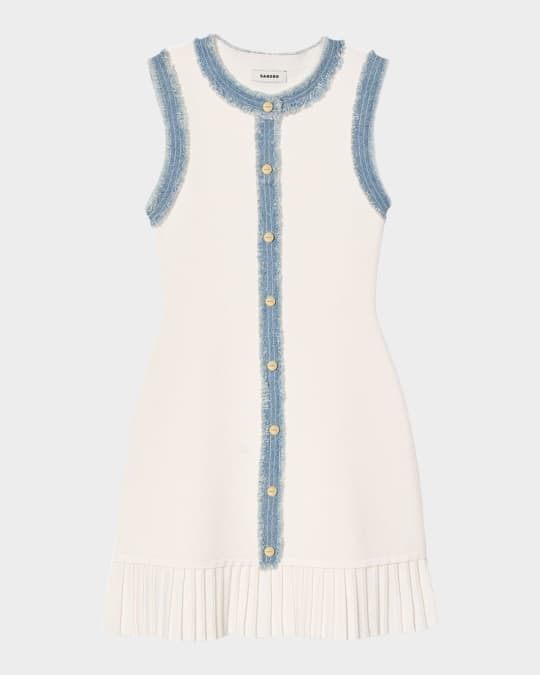Sandro Acapulco Knit Denim-Trim Mini Dress | Neiman Marcus