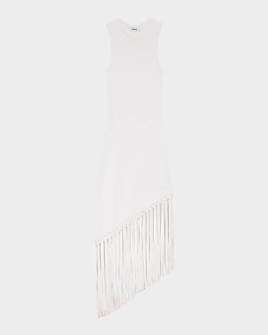 Sandro Heloise Asymmetric Fringe-Trim Midi Dress