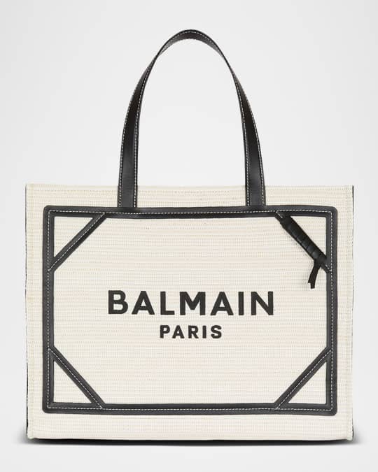トートバッグ Balmain B-Army Medium Shopper Bag Balmain B-Army Medium Shopper Tote Bag in Raffia and Leather