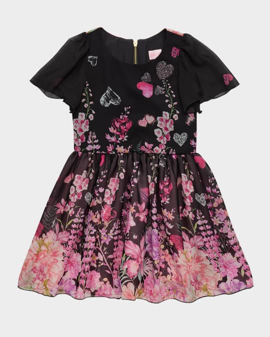 Girl's Hailey Floral-Print Chiffon Dress, Size 7-16