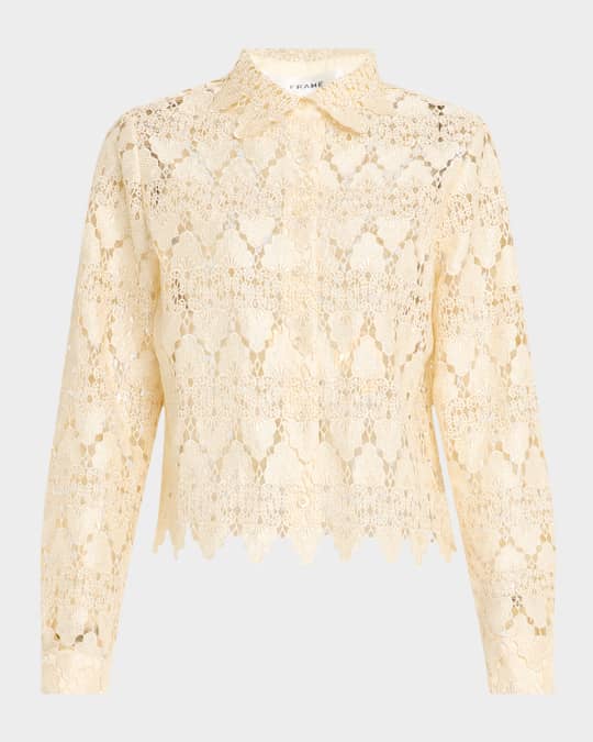 FRAME Button-Front Lace Shirt | Neiman Marcus