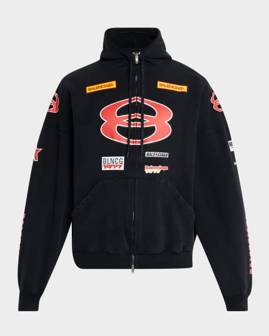 BALENCIAGA ジップアップパーカー ブラック/レッド Balenciaga Men's Sponsor Logos Full-Zip Hoodie | Neiman Marcus