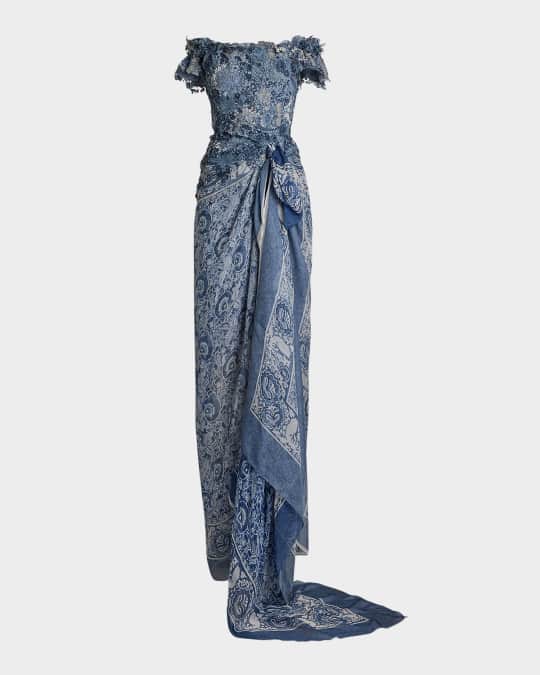 sachin and babi light blue dress Ralph Lauren Collection Ivanna Floral Gauze Evening Dress