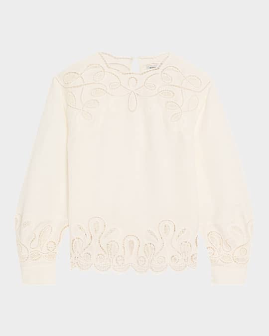SIMKHAI Wendlyn Embroidered Long-Sleeve Top | Neiman Marcus