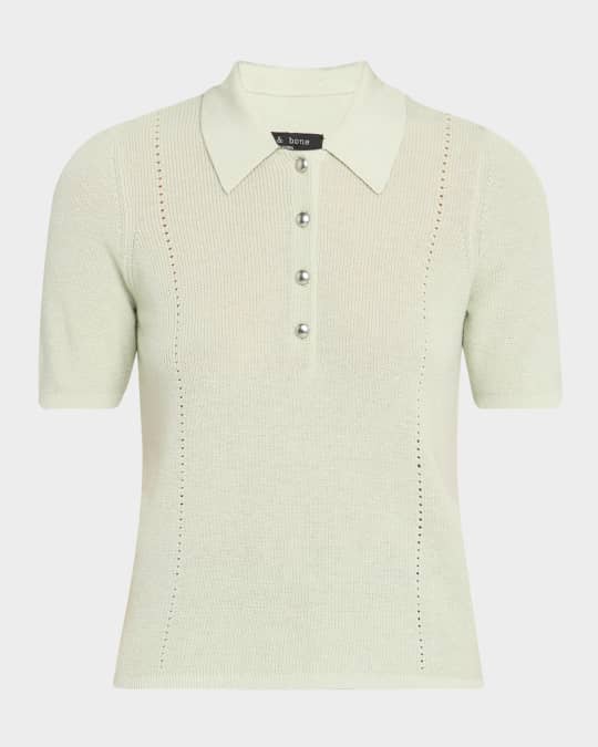 Darcey Cotton-Cashmere Short-Sleeve Polo Sweater