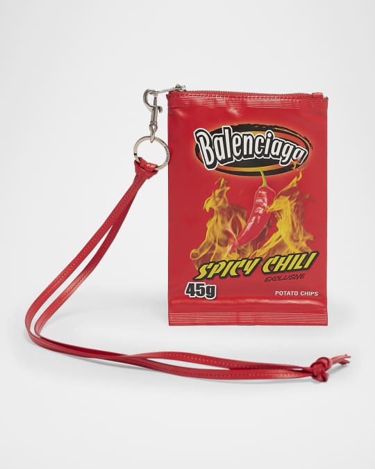 Balenciaga Men's Chips Leather Phone Holder Pouch | Neiman Marcus