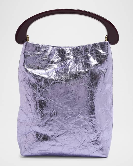 Dries Van Noten Crisp Metallic Leather Top-Handle Bag