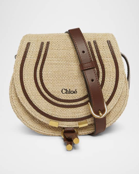 Marcie Flap Saddle Crossbody Bag in Raffia Fabric and Leather 