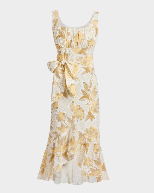 Rina Flounce Cotton Cloque Midi Dress