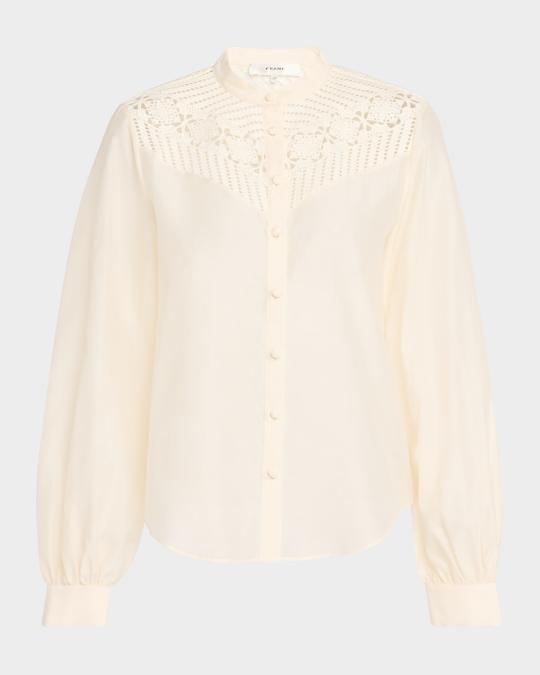 FRAME The Crochet Inset Blouse | Neiman Marcus