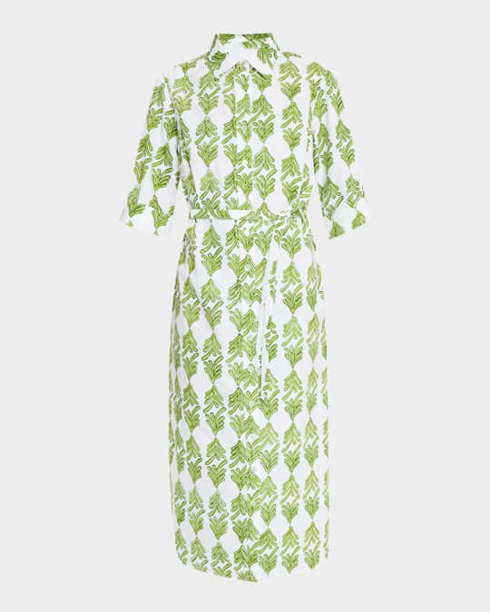 Alex Leaf-Print Cotton Midi Shirtdress