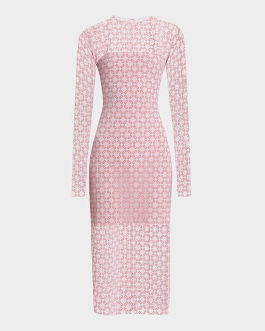 Givenchy Tulle Monogram Long Sleeve Midi Dress | Neiman Marcus