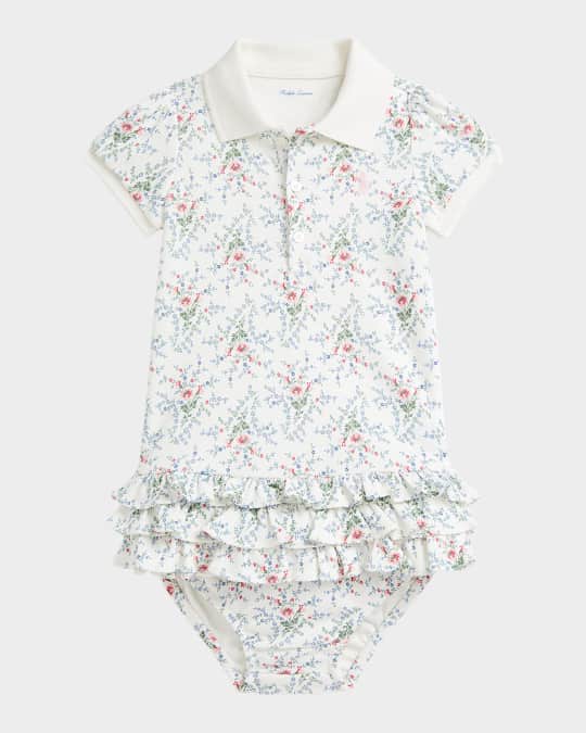 Girl's Floral-Print Ruffle-Trim Polo Dress, Size 3M-24M