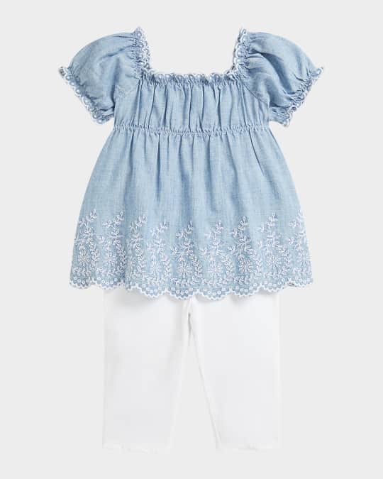Girl's Chambray Leggings Set, Size 3M-24M
