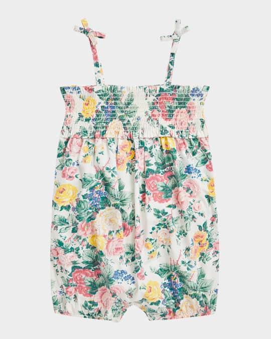 Girl's Floral-Print Smocked Romper, Size 3M-24M