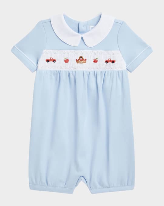 Boy's Smocked Picnic Embroidered Coverall, Size 3M-12M