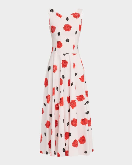 Rose-Print Bustier Ankle Dress