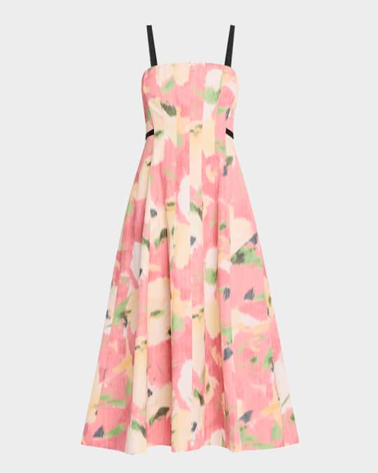 Tanya Taylor Tavia Abstract Floral A-Line Midi Dress | Neiman Marcus