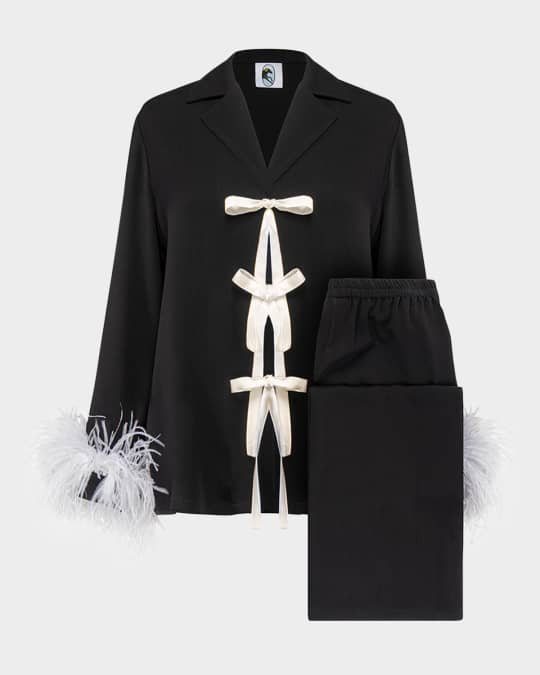 The Bow Feather-Trim Pajama Set