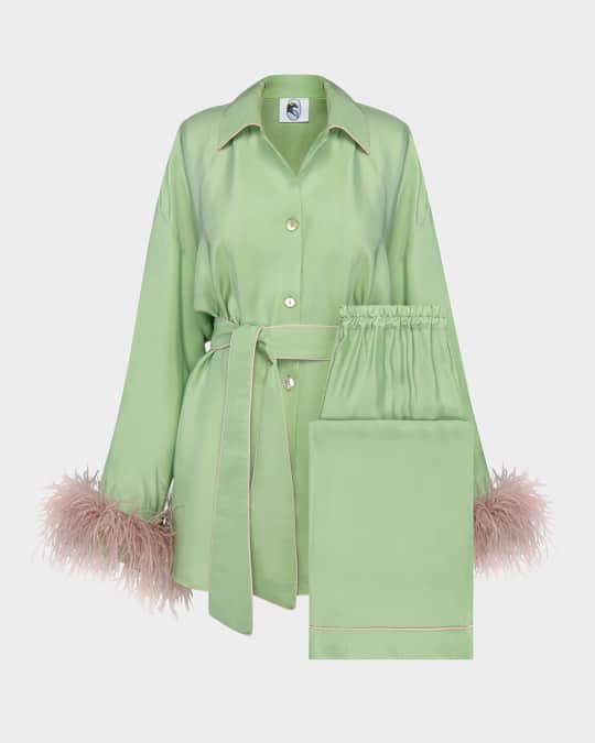 Miss Cat Feather-Trim Pajama Set