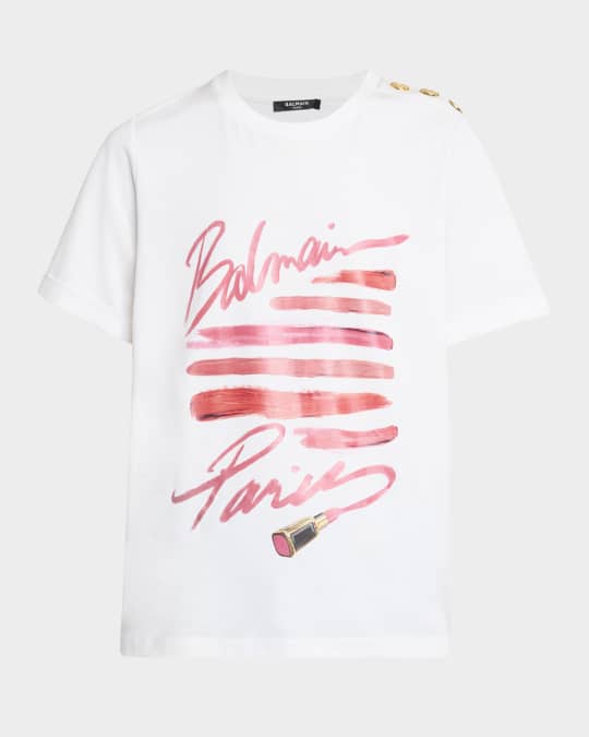 3-Button Balmain Lipstick Print T-Shirt