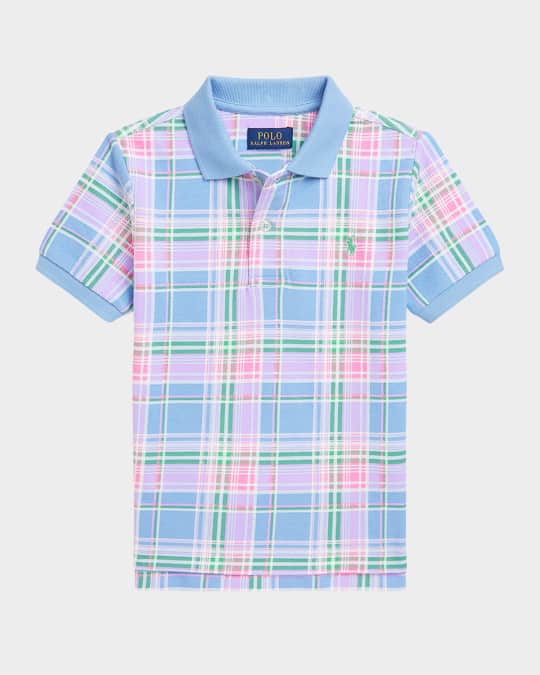 Boy's Plaid-Print Mesh Polo Shirt, Size 2-7