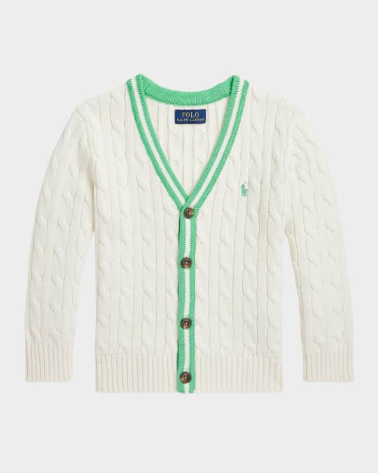  Boy's Cable Knit Cardigan W/ Embroidered Pony, Size 2-7