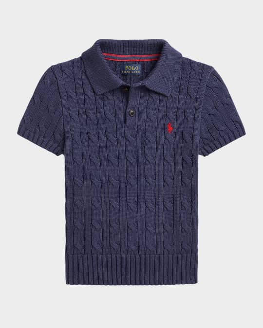 Boy's Cable Knit Polo Shirt, Size 2-7