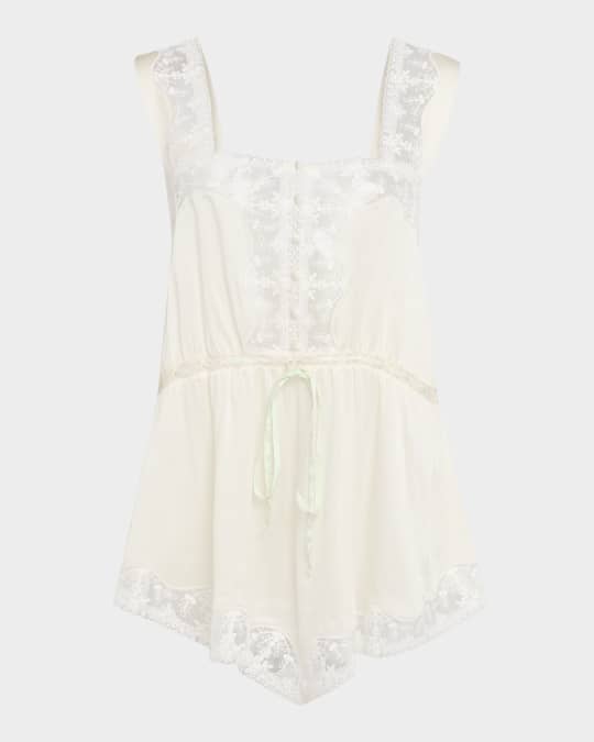 Chloe Lace-Trim Silk Sleeveless Top | Neiman Marcus