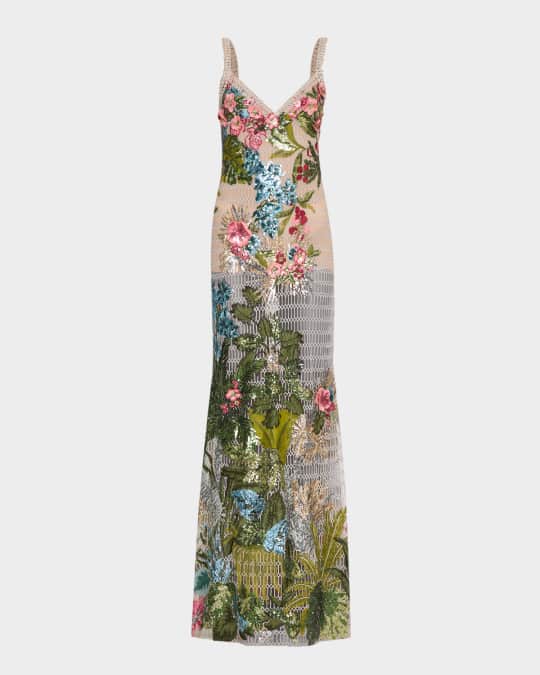 Sequin Embroidered Tulle Sleeveless Gown
