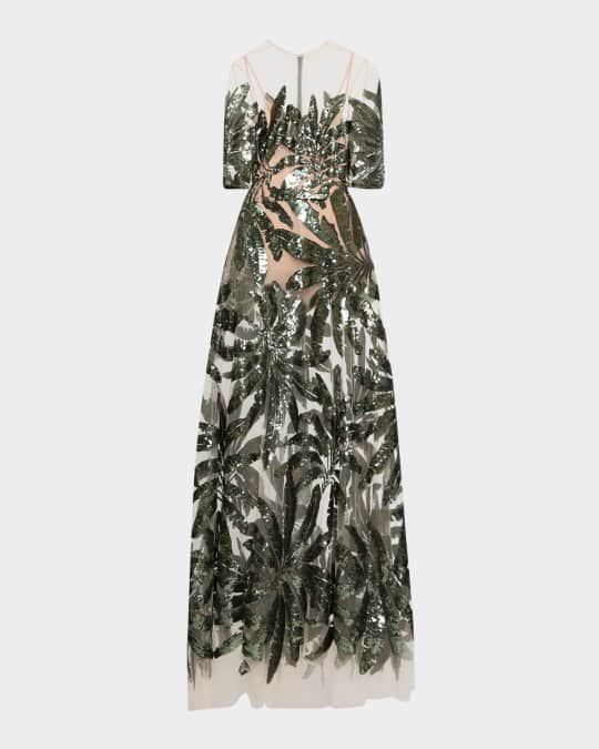 Embroidered Tulle Illusion Gown