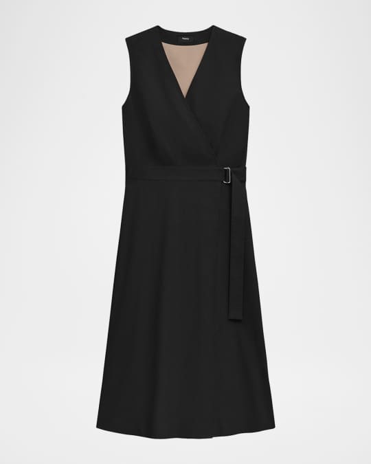 A-Line Crunch Linen Wrap Dress