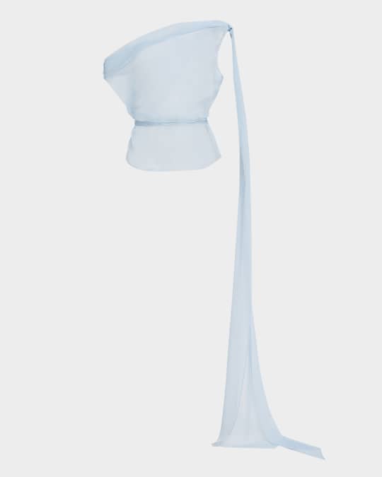 Off-The-Shoulder Drape Silk Chiffon Top