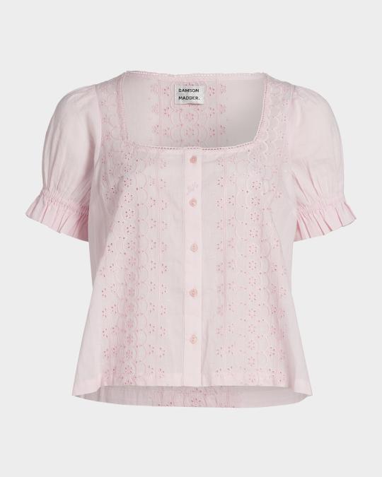 Damson Madder Prim Eyelet Puff-Sleeve Blouse | Neiman Marcus