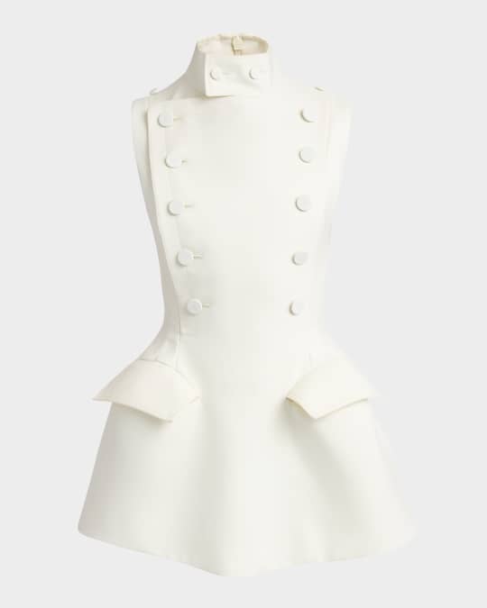 McQueen High-Neck Tailored Flared Mini Dress | Neiman Marcus
