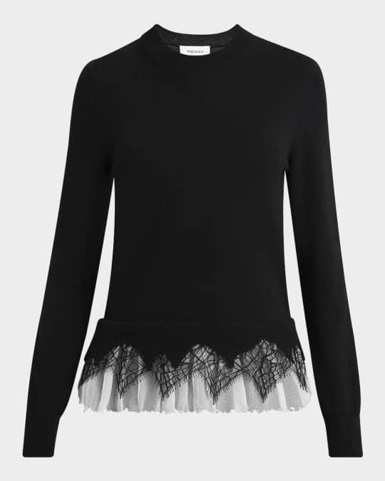 Lace Ruffle Crewneck Sweater
