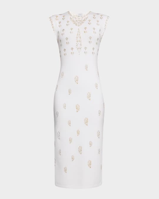 Embroidered Knit Sleeveless Midi Dress