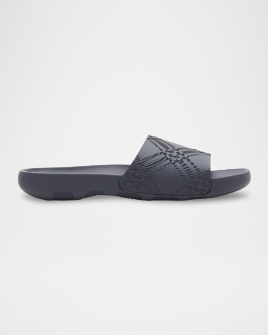 Burberry Men's Dive Embossed Check Slide Sandals | Neiman Marcus