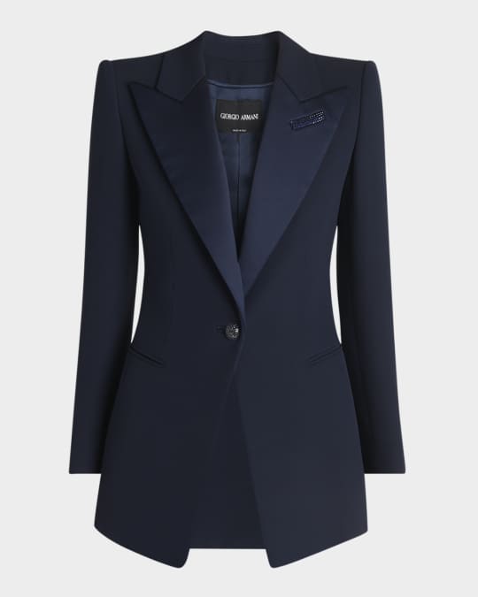 Giorgio Armani Embellished One-Button Silk Long Tuxedo Jacket