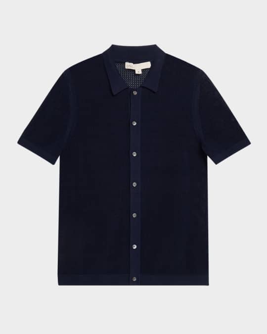 Men's Crochet Knit Casual Button-Down Shirt