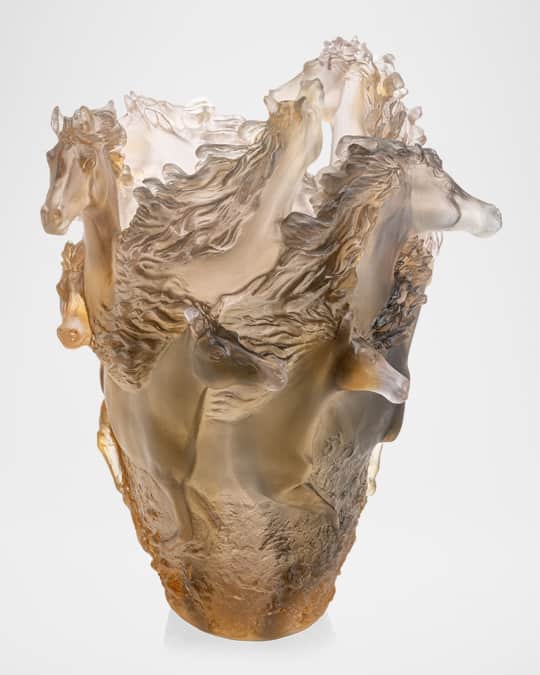 Daum Cavalcade Glazed Brown Crystal Large Vase - 15