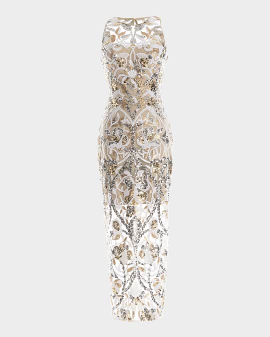 Helena Beaded Floral Applique Midi Dress