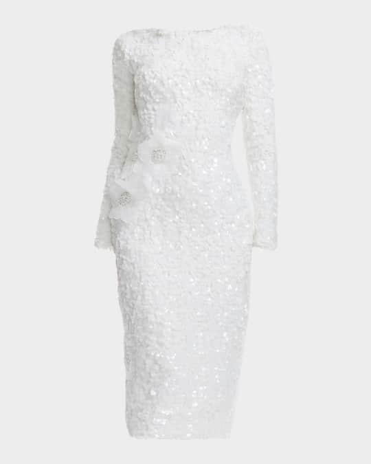 Emmalyn Sequin Floral Applique Midi Dress