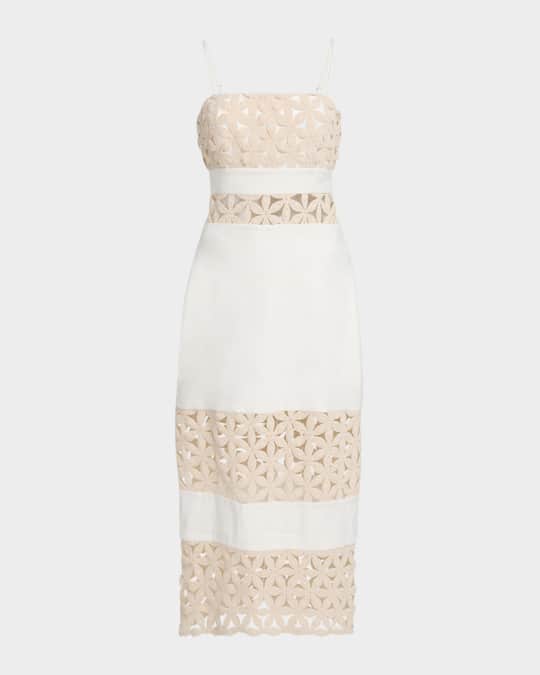 Ramy Brook Abby Embellished Linen-Blend Cutout Midi Dress | Neiman Marcus