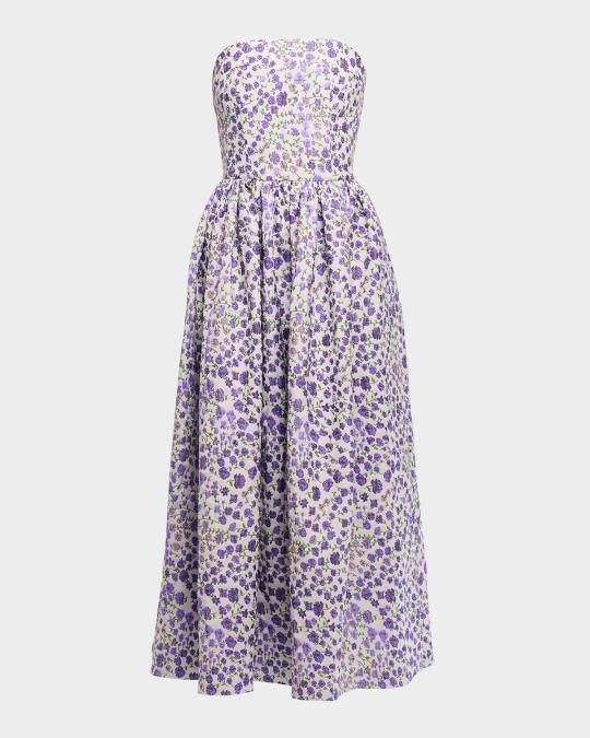 shoshanna a-line dress Dana Floral-Print Strapless 510 tall dev-position-sms-vip--30-off:number:108 V Neck A Line Color:Ivory Gold